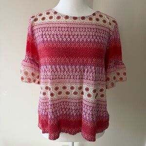 Lucky Brand Red and Pink Patterned Blouse